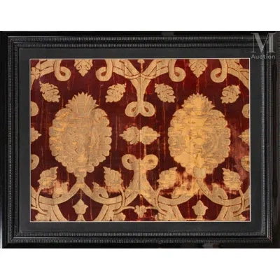 Rug & Kilim Antique Ottoman Velvet Rug With Gold Pomegranate Medallion Motifs -  In Multi