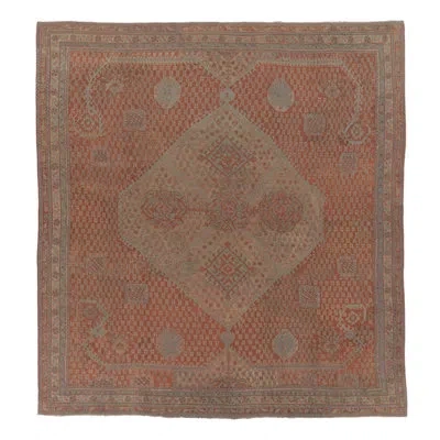Rug & Kilim Antique Oversized Oushak Rug, Grand Medallion On Terracotta Field -  In Terracotta,red,beige,blue,gray
