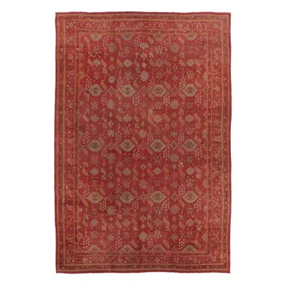 Rug & Kilim Antique Oversized Turkish Oushak Rug In Red With Geometric Pattern -  In Red,pink,gold,blue
