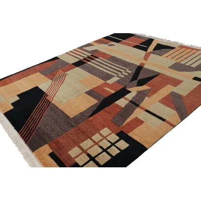 Rug & Kilim 's Art Deco Style Rug In Brown And Black With Geometric Patterns In Black;brown;beige;silver;gray