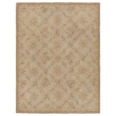 Pre-owned Rug & Kilim 's Aubusson Rug In Beige With Colorful Floral Patterns In Brown