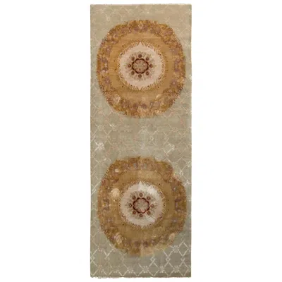 Pre-owned Rug & Kilim 's Aubusson Style Rug In Beige-brown And Green Medallion Pattern