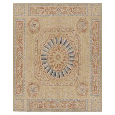 Pre-owned Rug & Kilim 's Aubusson Style Rug In Gold & Beige With Floral Medallion In Brown