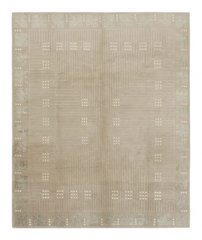 Pre-owned Rug & Kilim 's Austrian Art Deco Style Rug In Beige Brown Geometric Pattern