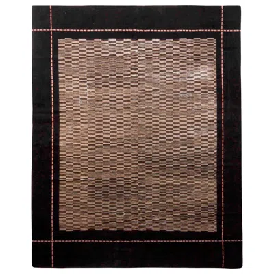 Pre-owned Rug & Kilim 's Austrian Art Deco Style Rug In Brown And Black Geometric Pattern