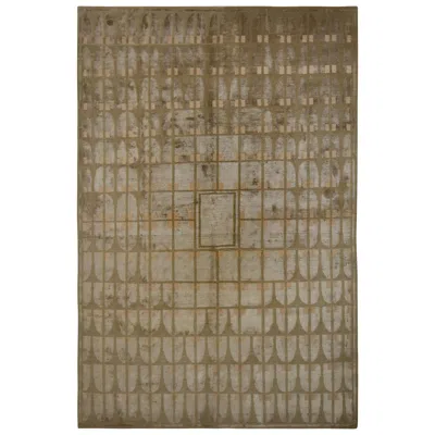 Pre-owned Rug & Kilim 's Austrian Art Deco Style Rug Modern Green Wool And Silk Pattern