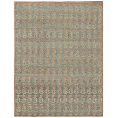 Pre-owned Rug & Kilim 's Block Print Rug Design. Brown And Green And Orange Floral Patterns