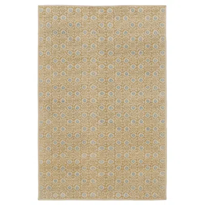 Pre-owned Rug & Kilim 's Block Print Rug With Gold And Blue Dense Floral Pattern