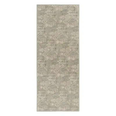 Pre-owned Rug & Kilim 's Block Print Runner Rug, Blue & Beige With All-over Floral Pattern