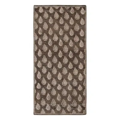 Rug & Kilim 's Block Print Runner Rug, Rich Brown With Light Floral Patterns In Brown,white,taupe
