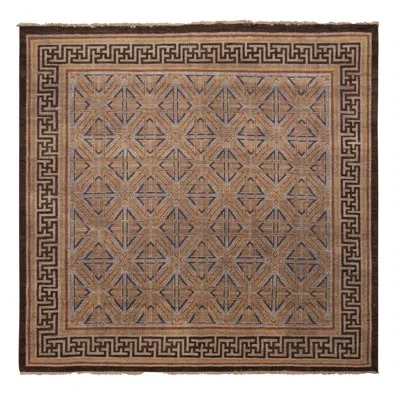 Rug & Kilim 's Burano Brown And Blue Wool Square Rug With Bold Black Border In Blue;black;brown