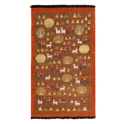 Rug & Kilim 's Burano Brown And Red Wool Rug With Geometric Human And Animal Motifs In Brown;red;gold;green