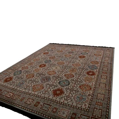 Rug & Kilim 's Burano Qashqai Geometric Beige Brown Wool Rug In Blue;brown;beige