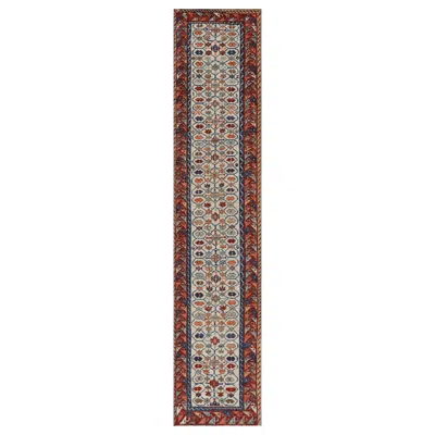 Pre-owned Rug & Kilim 's Caucasian Moghan Kazak Style Runner Rug With Floral Patterns In Brown