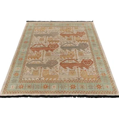 Rug & Kilim Caucasian Rug In Orange, Gray, Green Pictorial Pattern By