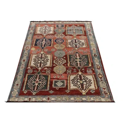 Rug & Kilim Caucasian Rug In Red, Blue And White Geometric Pattern