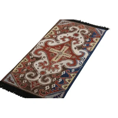 Rug & Kilim 's Caucasian Rug In Red Medallion Pattern In Blue;red;white;orange