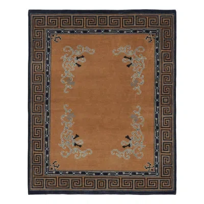Rug & Kilim 's Chinese Art Deco Inspired Rug, Brown With Greek Key Border In Beige,brown,gold,blue