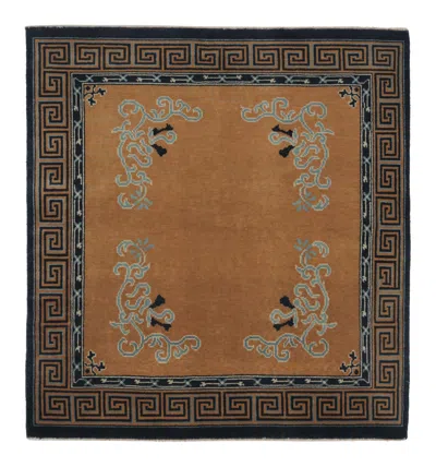 Pre-owned Rug & Kilim 's Chinese Art Deco Inspired Square Rug, Brown With Greek Key Border