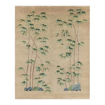 Rug & Kilim 's Chinese Art Deco Style Rug In Beige With Bamboo Floral Patterns In Blue;brown;beige;green