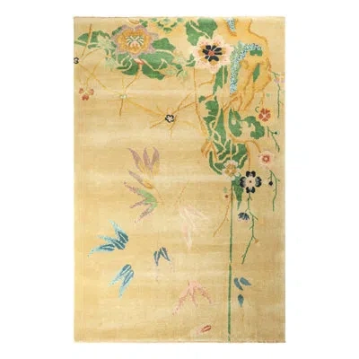 Rug & Kilim 's Chinese Art Deco Style Rug In Gold With Colorful Floral Patterns In Brown
