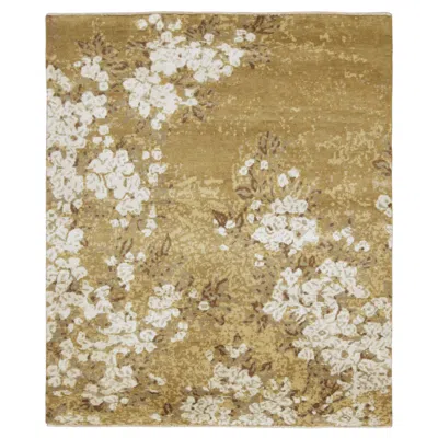 Pre-owned Rug & Kilim 's Chinese Art Deco Style Rug, Tan Gold And White Floral Patterns