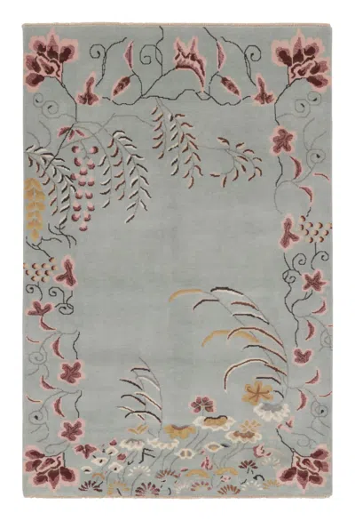 Pre-owned Rug & Kilim 's Chinese Art Deco Style Rug, White Open Field With Floral Pattern