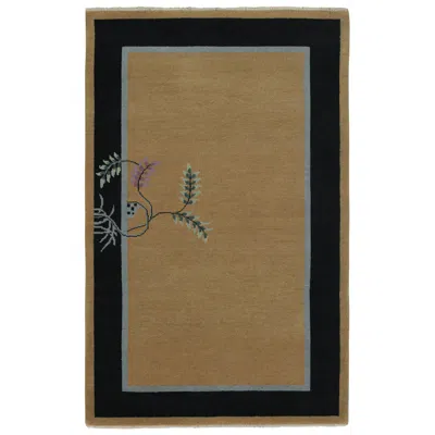 Pre-owned Rug & Kilim 's Chinese Art Deco Style Rug With Camel Field And Blue Border