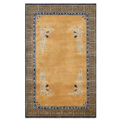 Pre-owned Rug & Kilim 's Chinese Art Deco Style Runner Rug In Gold With Floral Patterns In Brown