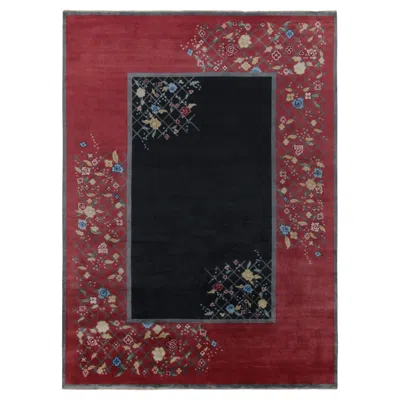 Pre-owned Rug & Kilim 's Chinese Deco Style Rug In Black And Red With Colorful Florals