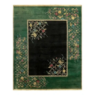 Rug & Kilim Chinese Deco Style Rug In Green/black/yellow/blue With Colorful Florals In Green,black,yellow,blue