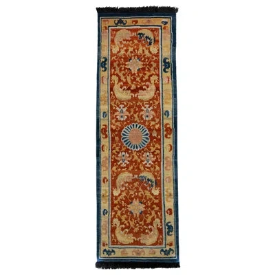 Rug & Kilim 's Chinese Pictorial In Gold And Orange All Over Pattern In Blue;brown;beige;gold;orange