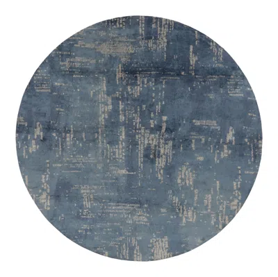 Pre-owned Rug & Kilim 's “city Light” Abstract Round Rug In Blue & Ivory In White