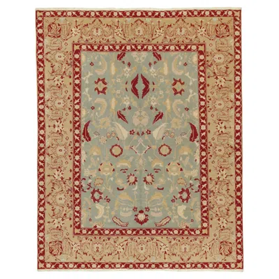 Pre-owned Rug & Kilim 's Classic Agra Style Rug In Blue With Red And Gold Floral Patterns