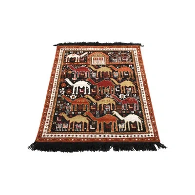 Rug & Kilim Classic Camel Motif Custom Rug In Orange Brown Caucasian Pattern By  In Brown;red;white;orange