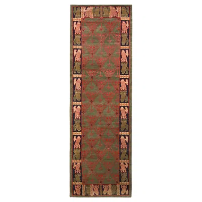 Pre-owned Rug & Kilim 's Classic European-style Runner Green Red Custom Rug Pattern