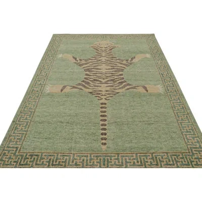 Rug & Kilim Classic Pictorial Tiger Rug In Green And Brown Pattern By  In Black;beige;green