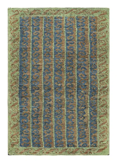 Pre-owned Rug & Kilim 's Classic Rug In Blue, Green And Gold With Striped Design