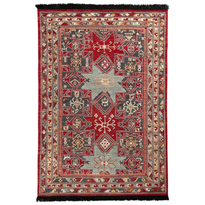 Pre-owned Rug & Kilim 's Classic Style Rug In Red And Blue Geometric Pattern