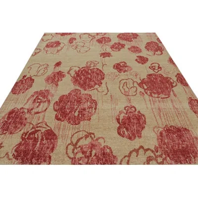 Rug & Kilim 's Contemporary Abstract Art Rug In Beige-brown, With Floral Patterns In Black;beige;green