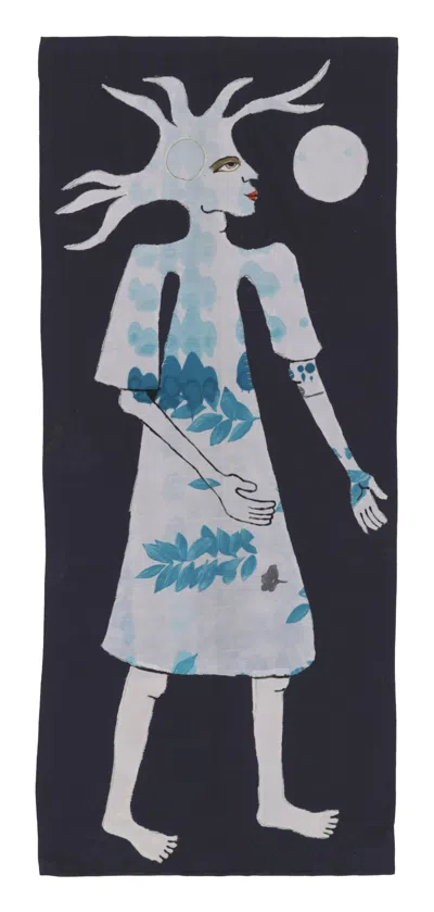 Pre-owned Rug & Kilim 's Contemporary African Tapestry With Celestial Human Pictorial In Black