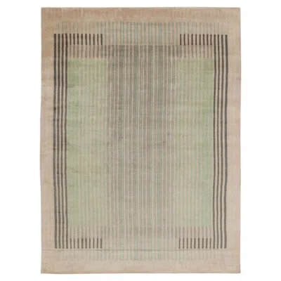Pre-owned Rug & Kilim Contemporary Art Deco Style Geometric Mint Green Wool Rug By , India