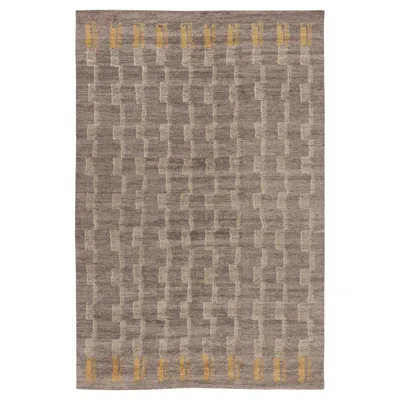 Pre-owned Rug & Kilim Contemporary Art Deco Style Geometric Rug By , India In Brown