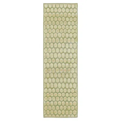 Pre-owned Rug & Kilim Contemporary Block Print Floral Natural Silk Runner By , India In Beige
