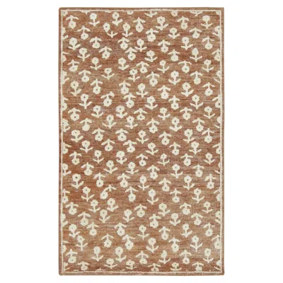 Pre-owned Rug & Kilim Contemporary Block Print Floral Natural Silk Runner By , India In Brown