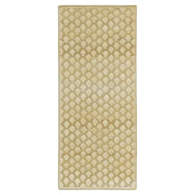 Pre-owned Rug & Kilim Contemporary Block Print Geometric Natural Silk Runner By , India In Beige