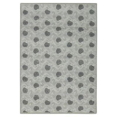 Pre-owned Rug & Kilim Contemporary Block Print Geometric Natural Silk Runner By , India In Gray
