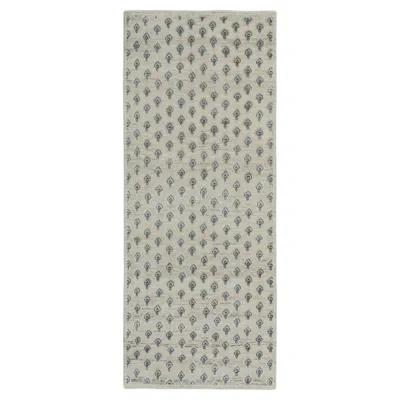 Pre-owned Rug & Kilim Contemporary Block Print Geometric Natural Silk Runner By , India In Gray