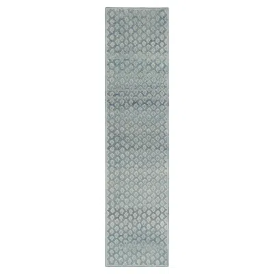 Pre-owned Rug & Kilim Contemporary Block Print Geometric Natural Silk Runner By , India In Gray