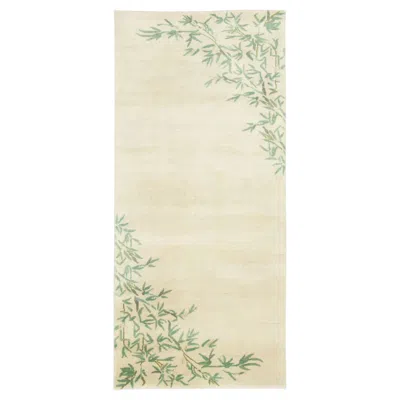 Pre-owned Rug & Kilim Contemporary Chinese Deco Style Bamboo Green Wool Runner By